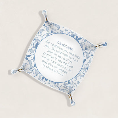 Inspirational Gifts for Women Jewelry Valet Tray, Motivational Positive Affirmations Gifts for Women, Blue Retro Nightstand Desk Accessories PU Leather Tray Organizer for Jewelry Rings Watches