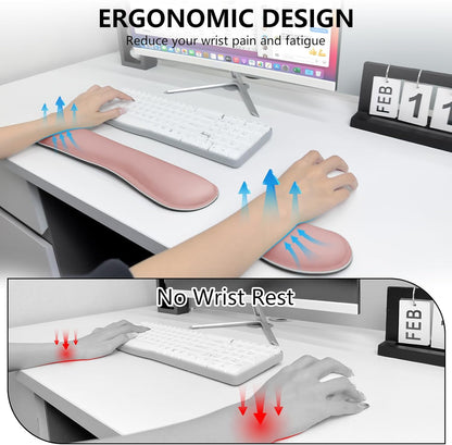 Wrist Rest for Computer Keyboard and Mouse, Ergonomic Design Wrist Support Pad for Keyboard, Soft Memory Foam Desk Pads Support Hand and Arm Easy Typing Pain Relief, 2 Piece Pad, Cream Pink