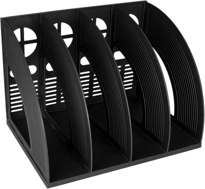 SAYEEC Magazine Holder Sturdy Binder Holder Desk File Sorter Plastic File Folder Organizer Stand Book Shelf Dividers Vertical Storage Rack Desktop Bookshelf Display Box for Office School Home (Black)