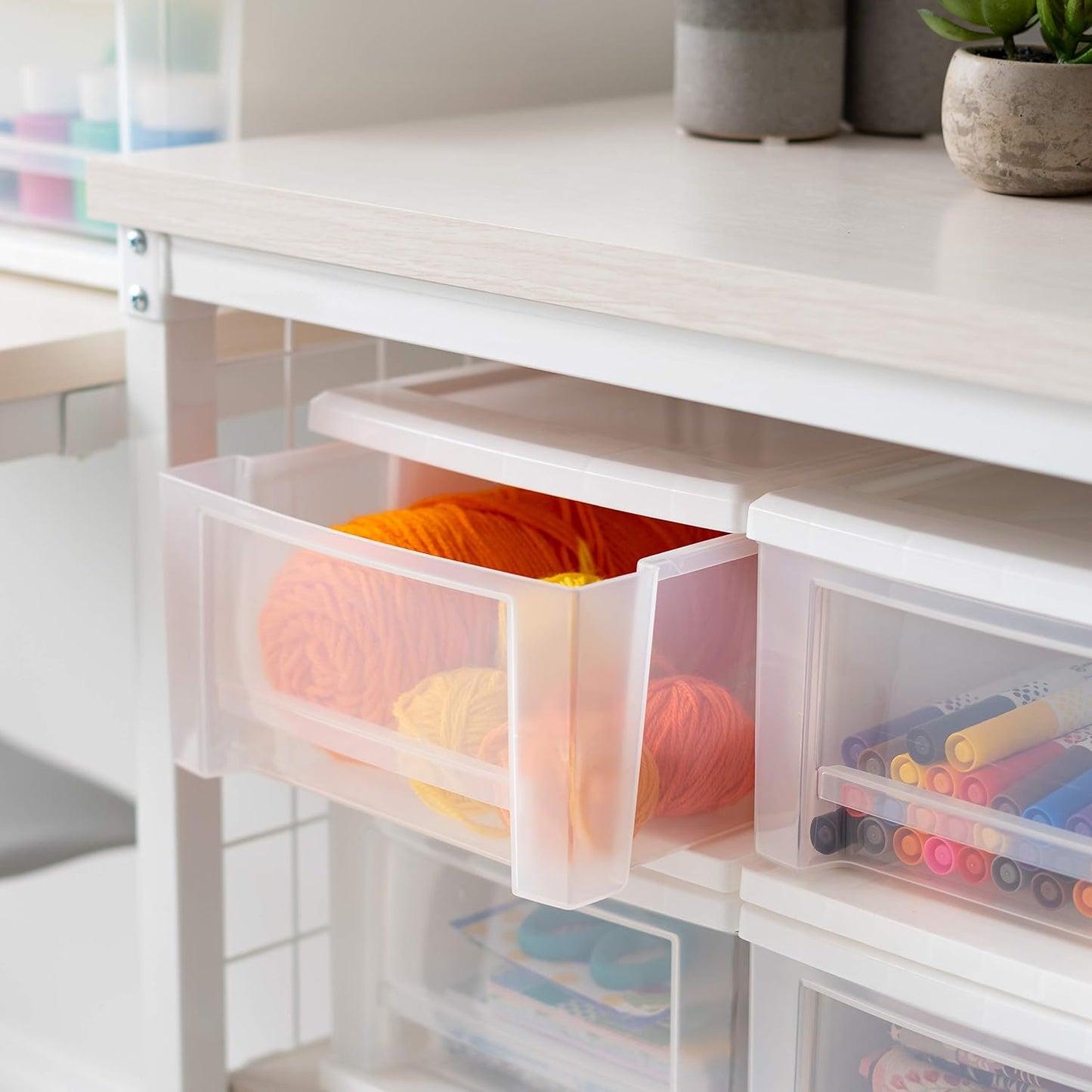 IRIS USA 47 Qt. Extra-Large Stackable Storage Drawer Plastic Drawer Organizer with Clear Doors, for Pantry Bedroom Closet Kitchen Under-Sink Home and Office De-Clutter Shoes and Crafts, White, 2-Pack
