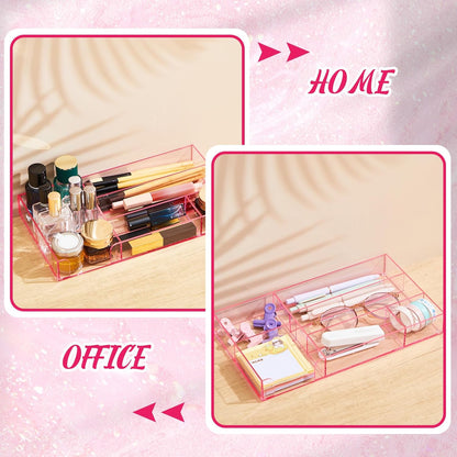 Briwooody Clear Acrylic Desk Drawer Organizer 11 x 6.1 x 1.38 Inch Storage Tray Organizer for Pens, Stationery, Desktop, Office, Bathroom, Kitchen, Makeup Supplies (6 Compartments)