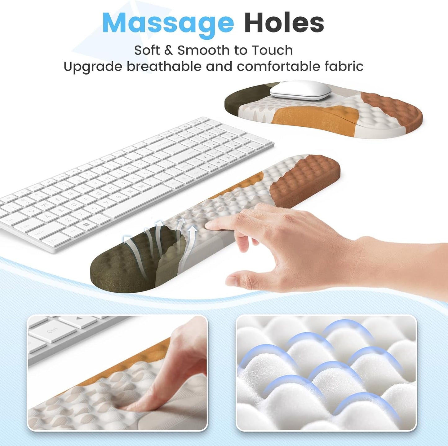 HAOCOO Keyboard Wrist Rest, Ergonomic Mouse Pad with Wrist Rest, 3 in 1 Keyboard and Mouse pad with Coaster Set, Memory Foam Wrist Support, Non-Slip PU Base for Home Office, Rose Gold Pink