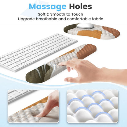 HAOCOO Keyboard Wrist Rest, Ergonomic Mouse Pad with Wrist Rest, 3 in 1 Keyboard and Mouse pad with Coaster Set, Memory Foam Wrist Support, Non-Slip PU Base for Home Office, Rose Gold Pink