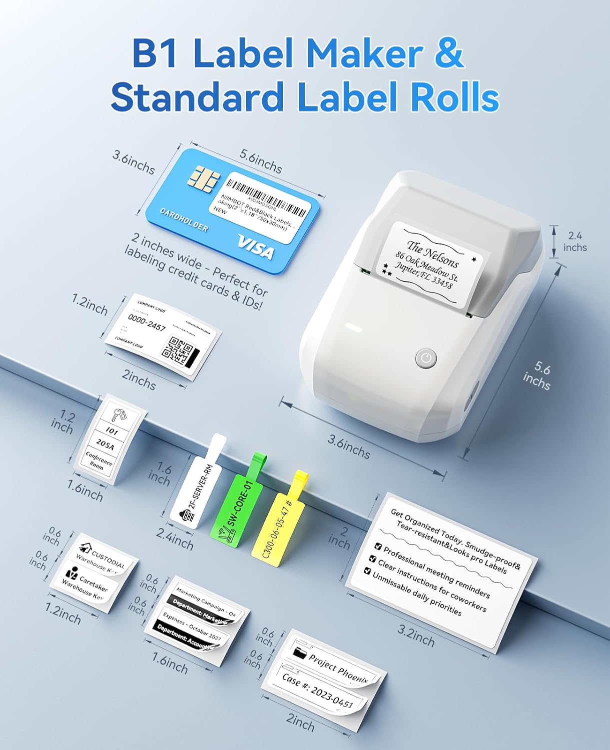 NIIMBOT B1 Label Maker Machine, Thermal Label Printer Easy to Use for Office, Home, Business, Came with 1 Roll White Label(Blue)
