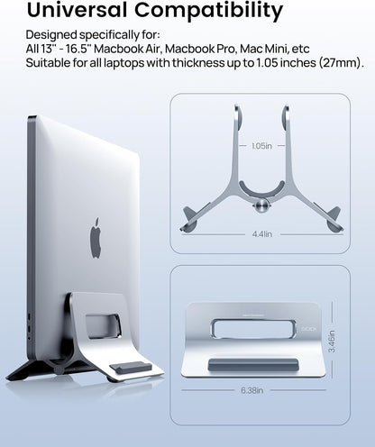 SODI Vertical Laptop Stand for Desk, Gravity Auto Lock MacBook Stand, Aluminum Laptop Holder Vertical Compatible with MacBook Pro, Air, Tablet, Space-Saving Organize Work & Home Office, Gray