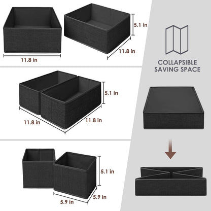 Criusia Foldable Underwear Drawer Organizer, Closet Dividers, Storage Box for Clothes, Socks (6 Bins, Gray)