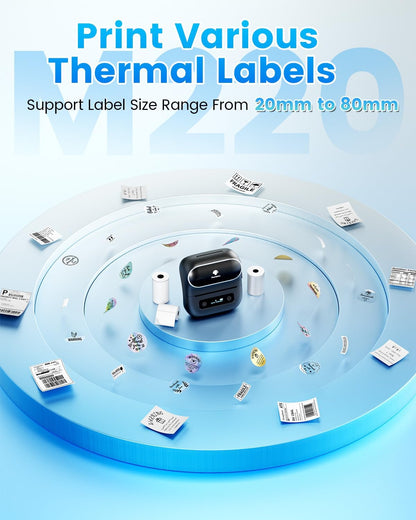 Phomemo Label Maker,M220 Label Printer,3 Inch Bluetooth Thermal Label Maker Machine with 6000+ Icons,700+ Templates,400+ Fonts,for Kids School Items,Small Business,Large Sticker