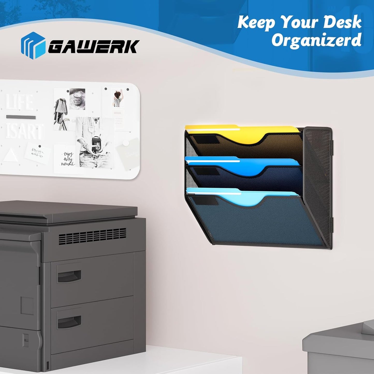 Gawerk 5 Tier Hanging Wall File Organizer, Mesh Mail Paper Orgnization Hanging File Folder Holder for Home Office, Black