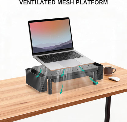 WALI Computer Monitor Stand with Storage, Desk Monitor Riser 3 Height Adjustable, Laptop Riser with Airflow Vents, Desk Organizer for Computer, Laptop, Printer (PTT002-B), 1 Pack, Black