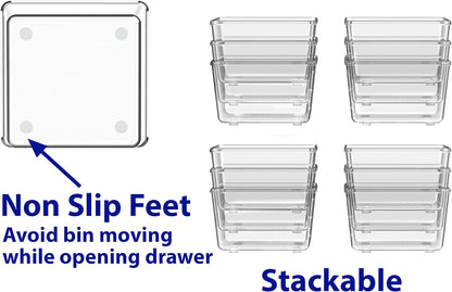 Simple Houseware Clear Drawer Organizer for Office Bin Desk Storage, Assorted Size, 6 Packs
