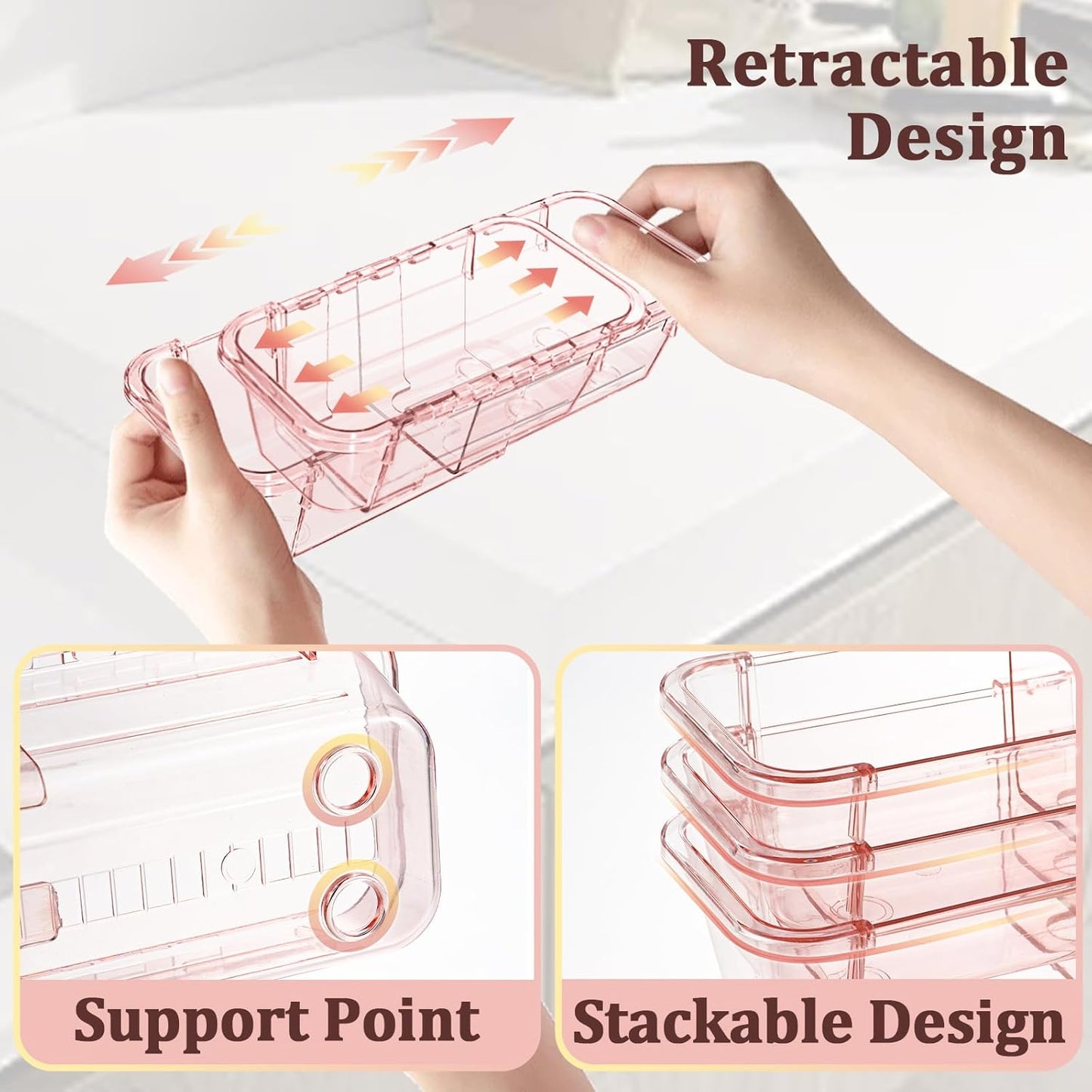 14 Pcs Adjustable Clear Drawer Organizer, Extendable Vanity Storage Bins, Desk Drawer Organizer Set for Makeup, Cosmetics, Bedroom, and Gadgets, Purple