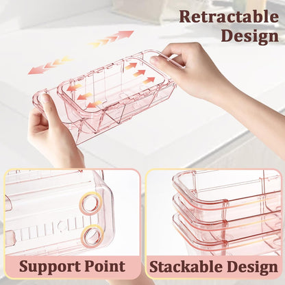 14 Pcs Adjustable Clear Drawer Organizer, Extendable Vanity Storage Bins, Desk Drawer Organizer Set for Makeup, Cosmetics, Bedroom, and Gadgets, Purple