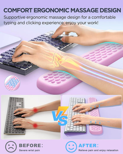 Lekvey Ergonomic Keyboard Wrist Rest - Memory Foam with Massage Points & Waterproof PU Leather Wrist Pad, Carpal Tunnel Support for Office Computer/Gaming, Typing Pain Relief, Easy-Clean（Rose Pink）