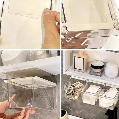 Self-adhesive Under Desk Drawer Organizer, Table Hidden Slide Out Large Storage Mounted Desktop Pencil Holder Tray Drawers for Office Home School Stationery Kitchen (Black)