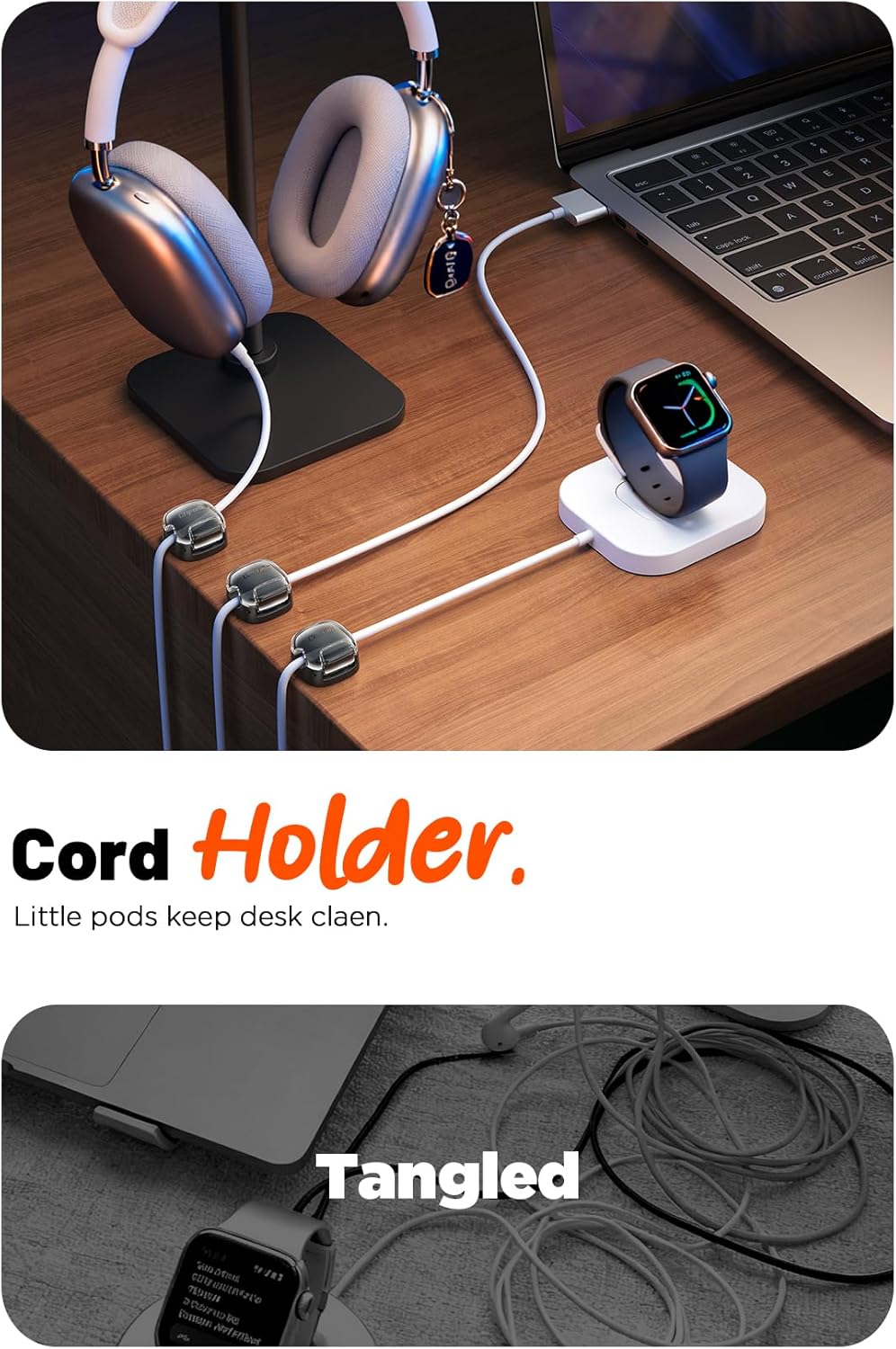 Cable Clips,8 Pack Cord Holder Cord Organizer [1s Lock & Strongest Adhesive] Spring Cord Clips Phone Charger Wire Desk Cable Management Nightstand Home Office School Decor Women Cute Desk Accessories