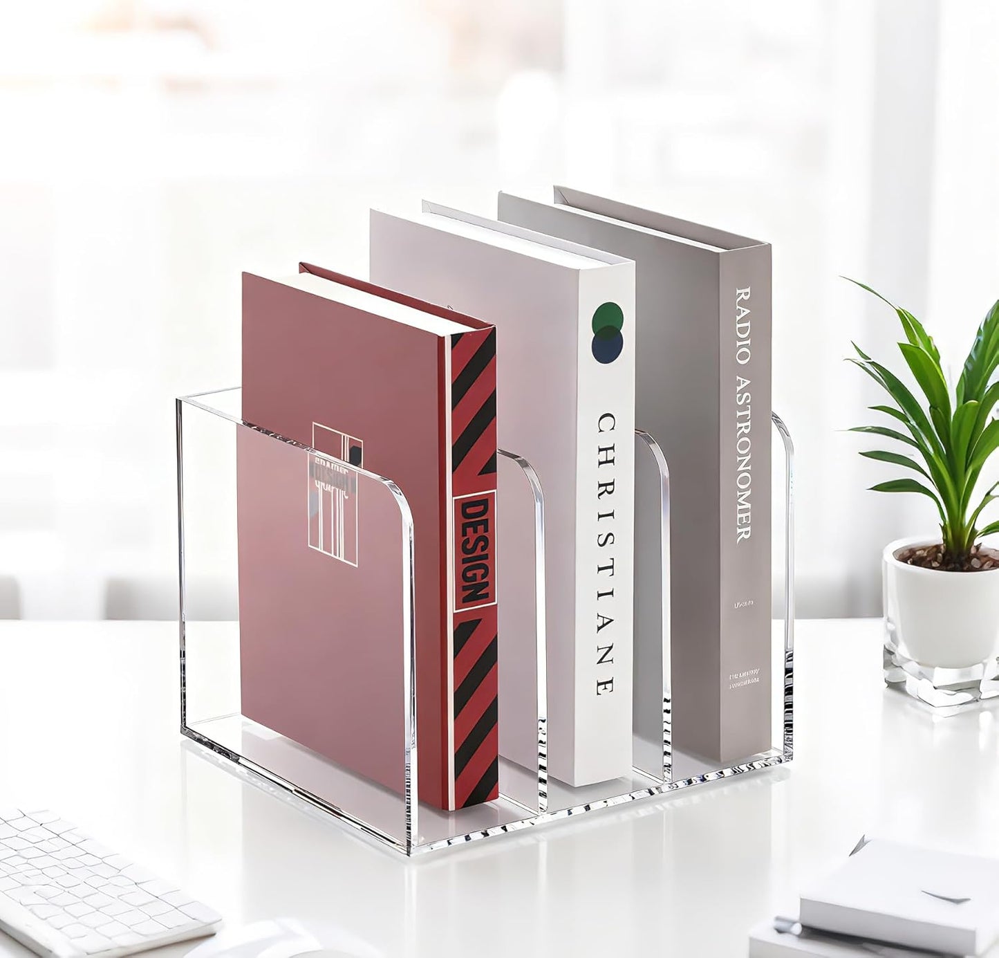 SANRUI Acrylic File Organizer, Clear Desk Organizer and Storage Bins Holding for Folders, Binders, Notebooks, Envelopes, Multi-purpose Magazine File Organizer for Home Office, 2 Pack