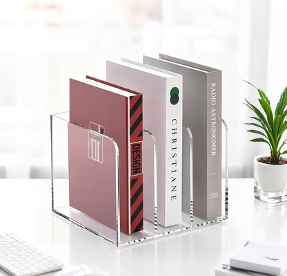 SANRUI Acrylic File Organizer, Clear Desk Organizer and Storage Bins Holding for Folders, Binders, Notebooks, Envelopes, Multi-purpose Magazine File Organizer for Home Office, 2 Pack