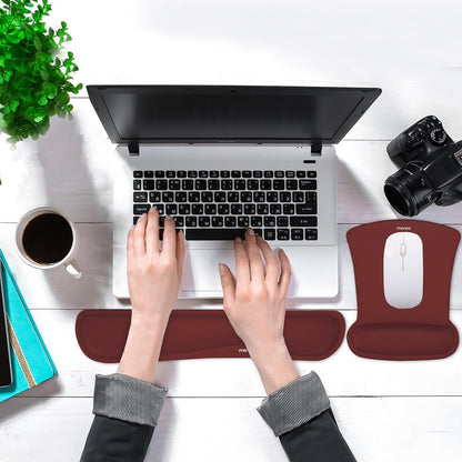 MOSISO Wrist Rest Support for Mouse Pad & Keyboard Set, Ergonomic Mousepad Non-Slip Base Home/Office Pain Relief & Easy Typing Cushion with Neoprene Cloth & Raised Memory Foam, Apricot