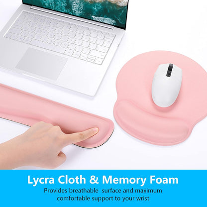 Dapesuom Keyboard Wrist Rest and Mouse Pad with Wrist Support, Cute Memory Foam Cushion for Keyboard and Mouse Set, Ergonomic Desktop Pad Rests with Non Slip Base for Easy Typing & Pain Relief, Pink