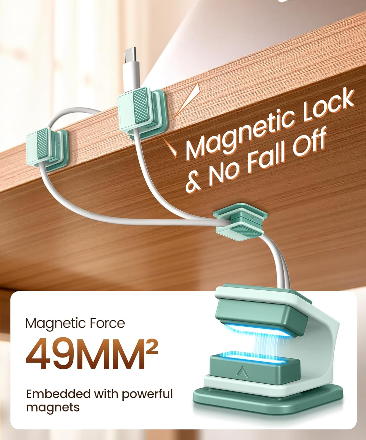 6 Pack Magnetic Cable Clips, Glow in The Dark Cable Holders, GolbinBox Cord Organizer with Shockproof Silicone, Fits up to 8mm Adhesive Cord Clips for Desk, Wall, Nightstand, Car, Home, Office, Blue