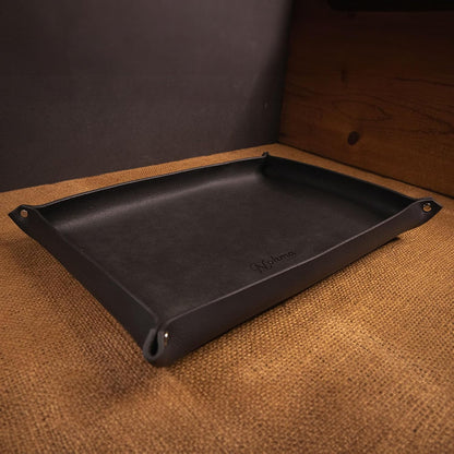 Valet Tray – Full-Grain Leather Catchall Organizer for Keys, Phone & Wallet – Rustic Nightstand & Desk Tray with Raised Sides – Handmade in USA (Vintage Brown, Small Rectangle)