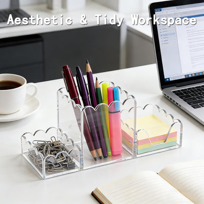 YAGELI Black Acrylic Desk Organizer Set of 3, Magnetic Modular Pen Holder with Sticky Notes & Paperclip Tray, Aesthetic Desk Accessories for Home Office & Minimalist Decor