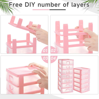 Thyle 2 Pcs Plastic Drawers Organizer Mini Organizer Stackable Plastic Clear Drawer Storage Box Containers Storage Units for Desktop Classroom Craft 6.7 x 4.9 x 13.4 inches(Purple)