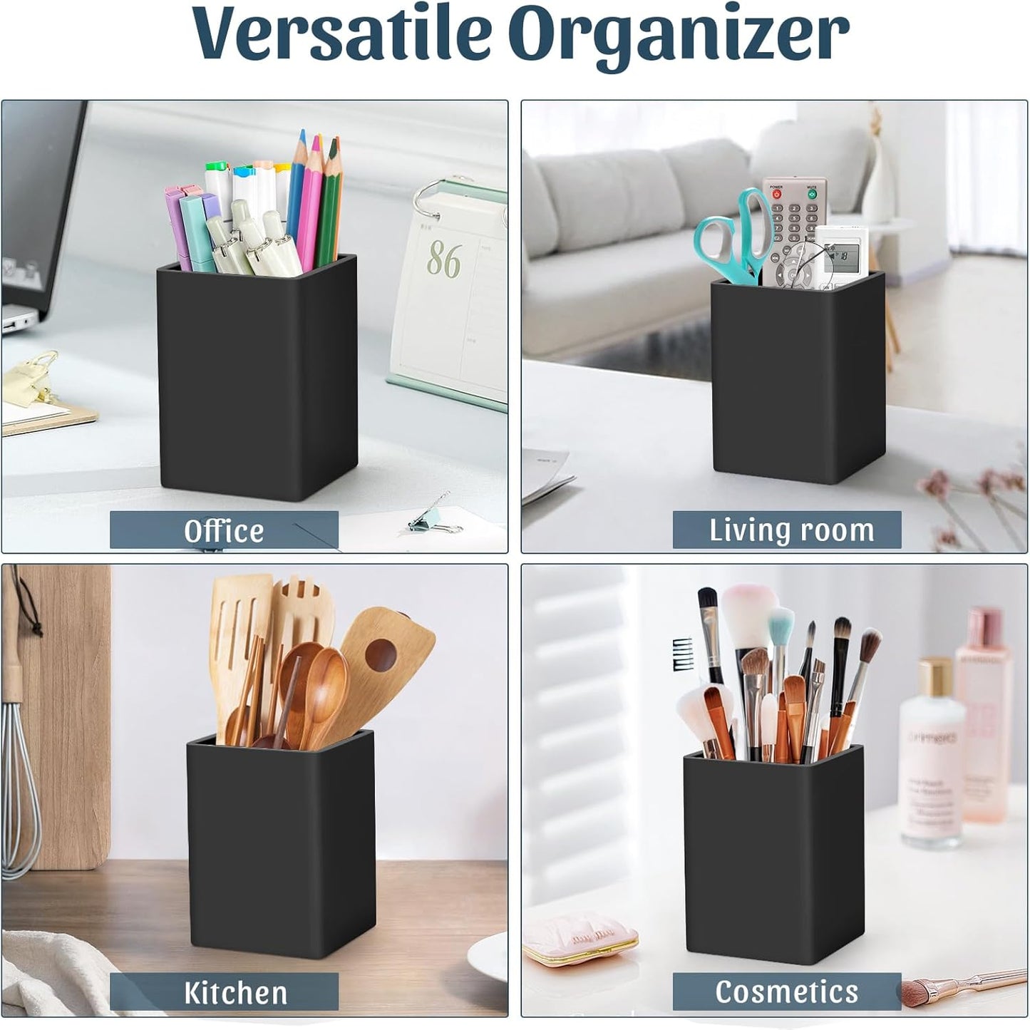 Pen Holder for Desk,Nordic Elegance Square Silicone Pencil Holder Soft Minimalist Desk Pen Cup Stand Waterproof Multifunctional Office Supplies for Home,Kids and School(Grey)