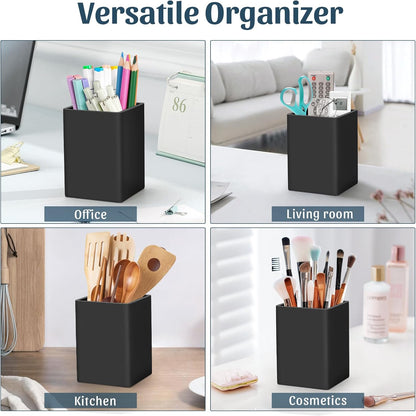 Pen Holder for Desk,Nordic Elegance Square Silicone Pencil Holder Soft Minimalist Desk Pen Cup Stand Waterproof Multifunctional Office Supplies for Home,Kids and School(Grey)