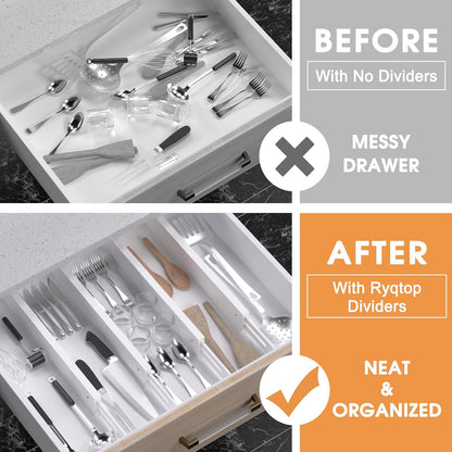 Bamboo Drawer Dividers,17-22" Adjustable Kitchen Drawer Organizer for Clothes,4 Pack Expandable Drawer Organization Separators for Bedroom,Bathroom,Dresser and Office,Natural
