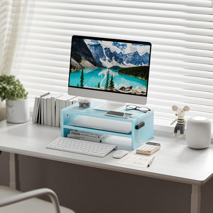 Marbrasse Monitor Stand Riser, 2 Pack 16.5 Inch 2 Tier Computer Monitor Stand, Printer Shelf Stand for Laptop Computer Screen Storagek,Desktop Stand with Phone Holder and Cable Management