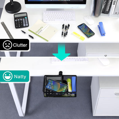 Under Desk Drawer Organizer - Clamp-On Above or Below Desk Mesh Drawer for Office Accessories, Storage Tray, and Desktop Organizer (White - Small)
