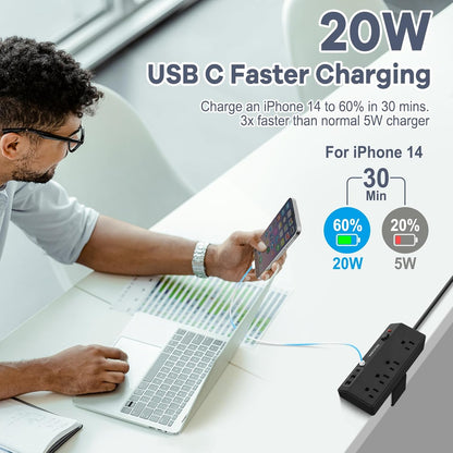 Desk Clamp Power Strip USB C - Charging Station for Multiple Devices - Multi Plug Outlet Extender - Desktop Mount Surge Protector with 4 Outlets 4 USB Ports for Phone, Tablet, Computer