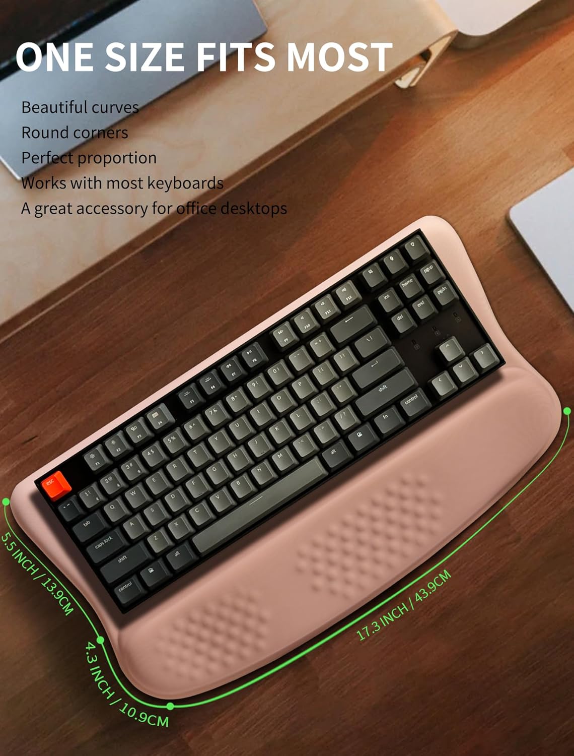 Ergonomic Wave Wrist Rest with Keyboard Stand, Cushioned Palm Rest, Comfortable Integrated Memory Foam for Natural Typing and Relieve Wrist Pain, Dark Night Black