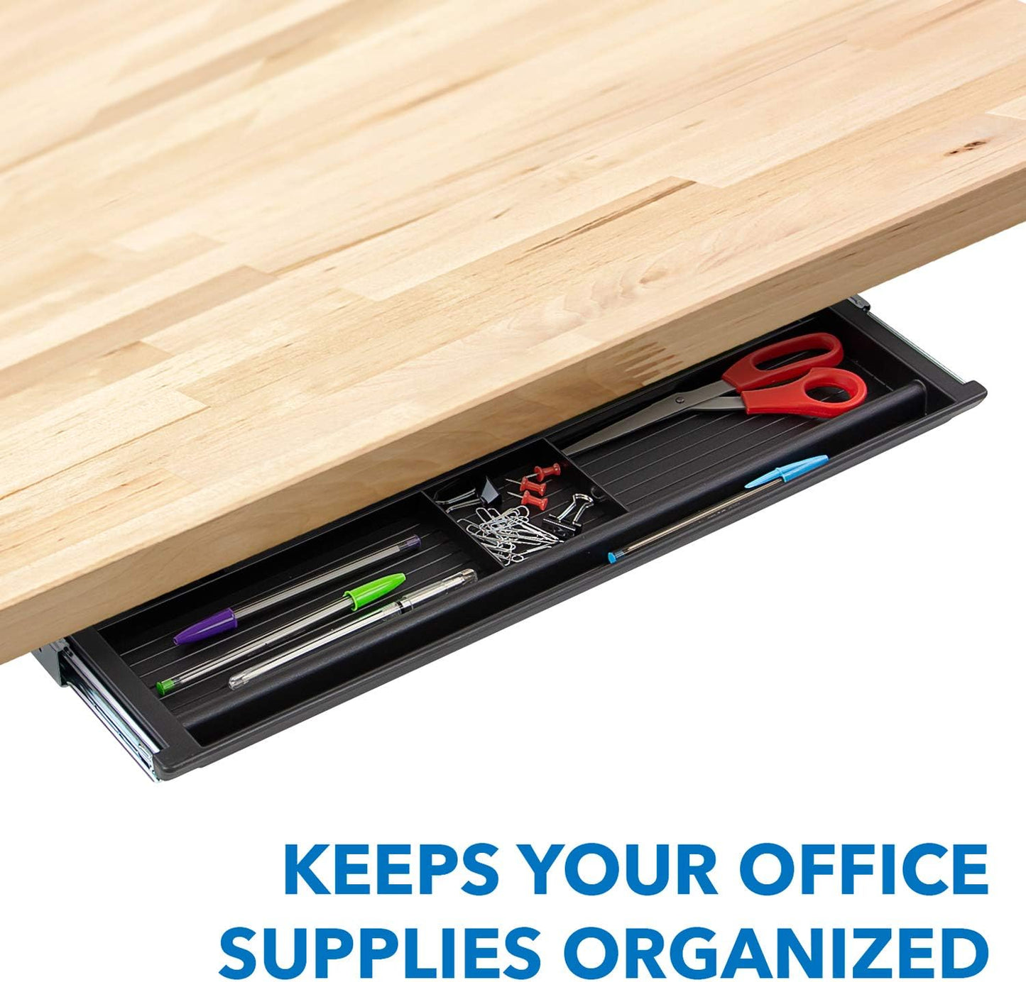 Mount-It! Large Under Desk Pencil Drawer | 21.25” W, Ball Bearing Slide-Out Organizer for Office Supplies, Paper & Pencils | Fits Desks Over 1” Thick, Adjustable Extension 16.25”–28”