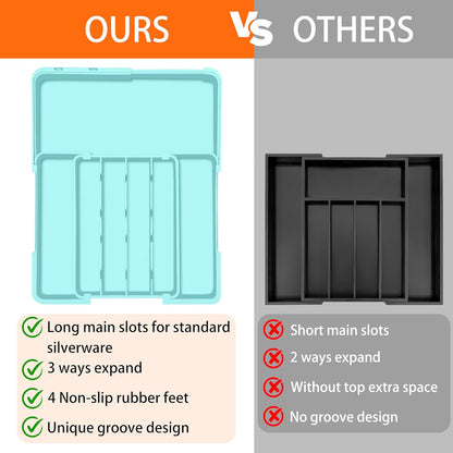 Spaclear Silverware Organizer - Expandable Kitchen Drawer Organizer, Utensil Drawer Organizer, Adjustable Plastic Flatware and Cutlery Holder, Kitchen Organizers Storage for Forks Knives, Black
