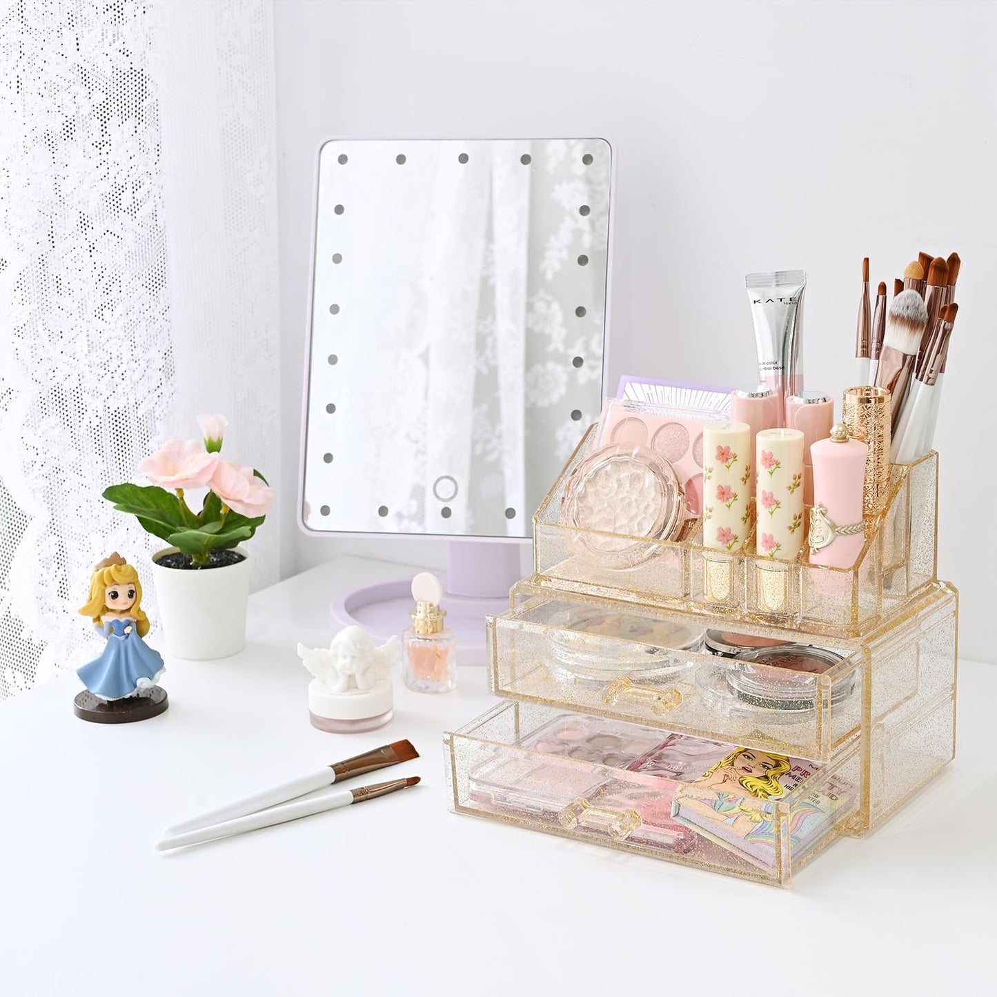 Ikee Design Acrylic Makeup Organizer with 4 Drawers and Removable Top Lipstick Holders, Ideal for Make-up or Accessories,Enhance Your Vanity or Bathroom with Clear Design for Quick Visibility