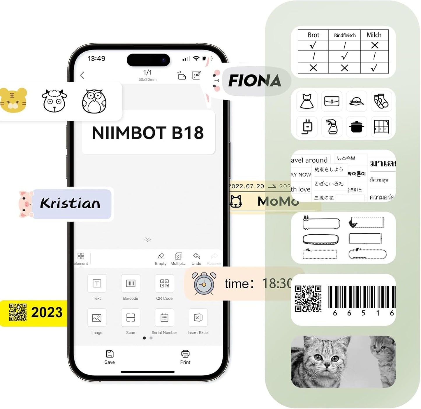 NIIMBOT Thermal Transfer Cable Labels 0.49" x 4.29", Only for N1(B18) Label Maker, PET Material, Waterproof and High-Temperature Resistance, Long Storage Time, 1 Roll of 60, Yellow
