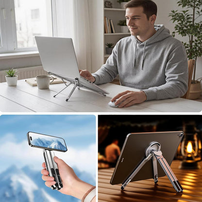 Laptop Stand for Desk, Adjustable Aluminum Alloy Magnetic Foldable Phone Stand, 8 Level Height Adjustable Laptop Stand, 3 in 1 Computer Riser for Phone, Tablet and Laptop