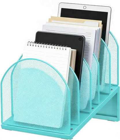 gianotter Desktop File Organizer, Desk Organizer with 5 Compartments, Paper Organizer for Desk, Workspace Organizers for Office Supplies (Black, Upright Style)
