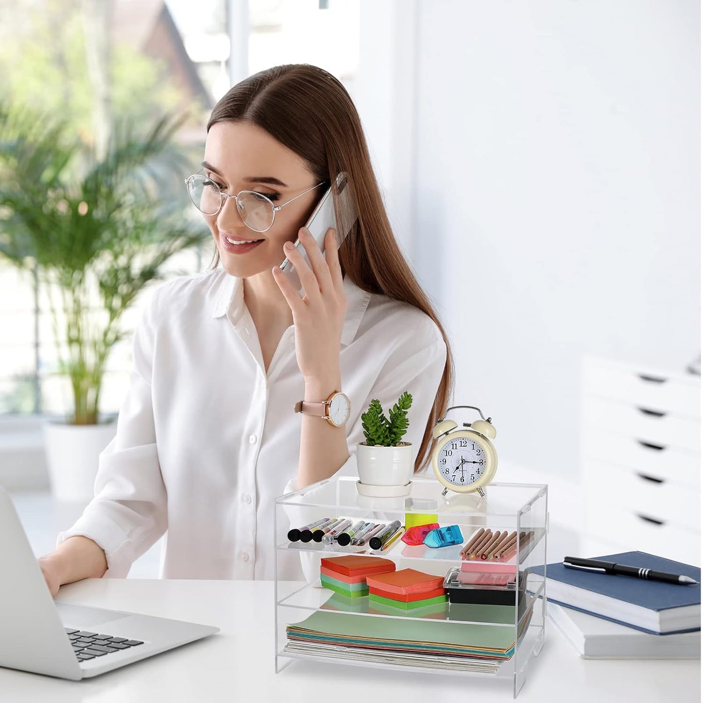 Paper Organizer Tray Desk Tray 3 Tier Classroom Organization and Storage Acrylic Desk Organizer Office Desk Organizers and Accessories Clear Stackable Office Letter Organizer for Office Document Paper