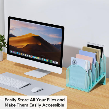 5-Section Desk File Organizer, Metal Mesh Folder Organizer for Documents, Mail & Office Papers (Black)