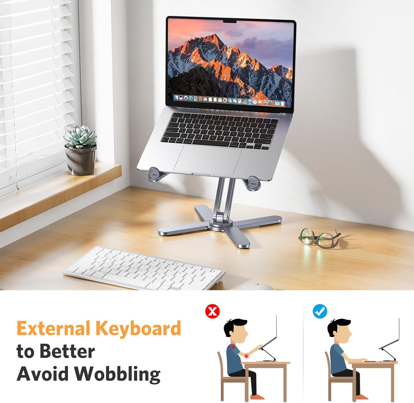 OMOTON LA10 360° Rotating Laptop Stand Riser for Desk, Ergonomic Foldable Computer Stand Adjustable Height Angles for Collaborative Work, Easy Storage Fit Macbooks,All Laptops up to 16 inches, Silver