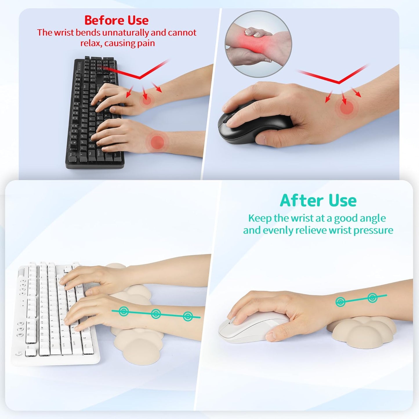 Sushret Cloud Wrist Rest Keyboard, Cloud Keyboard Wrist Pad Set with PU Leather Memory Foam, Cute Arm Rest for Palm Support, PC/Gaming Desk Accessories/Office Setup/Computer Hand Cushion - White