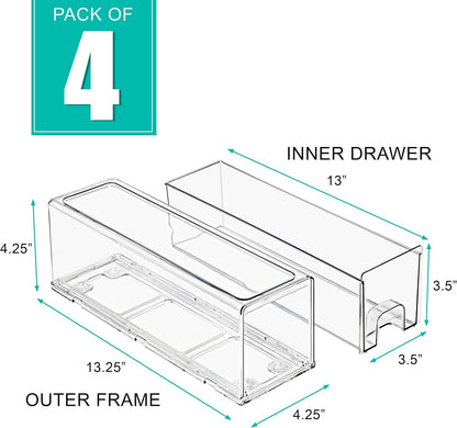 Sorbus Small Clear Stackable Storage Drawers – 4-Pack Plastic Organizer Bins with Handles – Stackable Pull-Out Storage Drawers for Closet, Pantry, Office, Bathroom, Craft, and Toy Organization