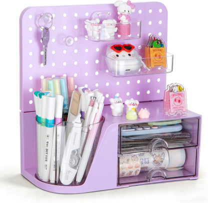 Comix 360° Rotating Pen Holder for Desk, Cute Pencil Holder Pen Organizer, Beige Acrylic Pencil Cup Caddy with 5 Slots for Home School Office Supplies
