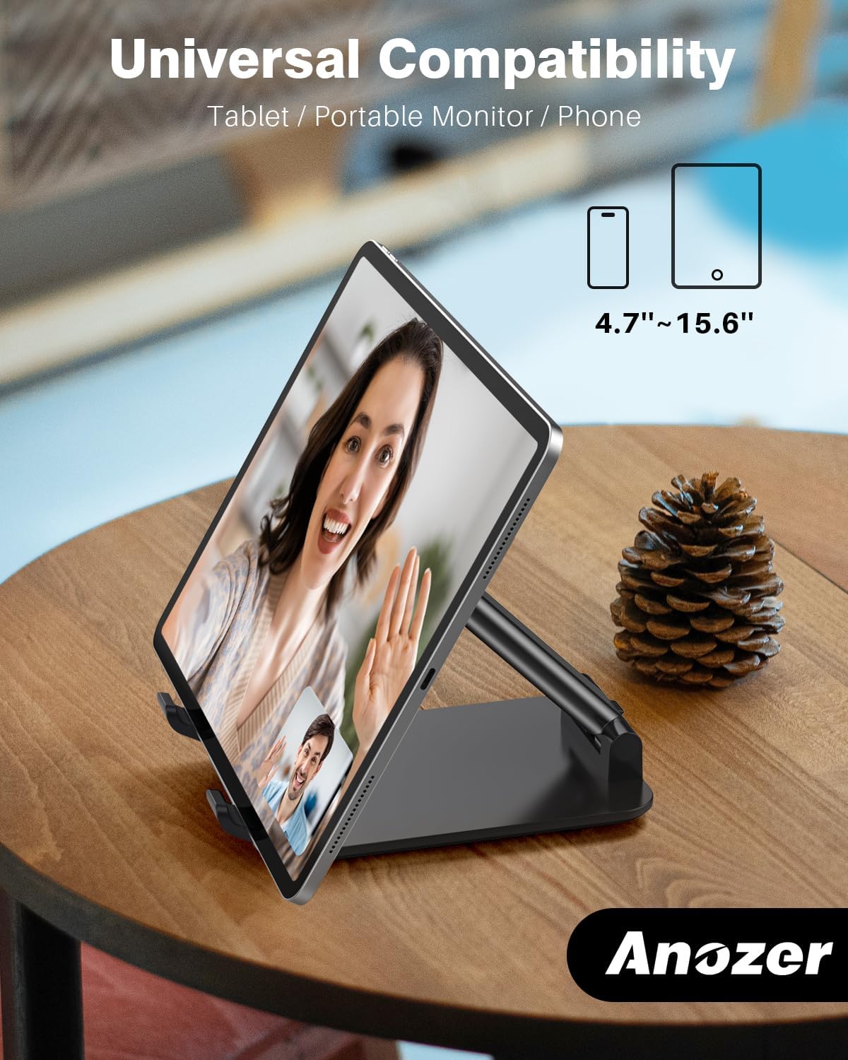 Anozer Tablet Stand Foldable & Adjustable, Portable Monitor Stand 5.55*3.94" Wide, Fit for iPad Holder Stand Compatible with iPad Pro 11, 12.9/for iPad 10.9; Surface Pro; Portable Monitor 4.7-15.6"