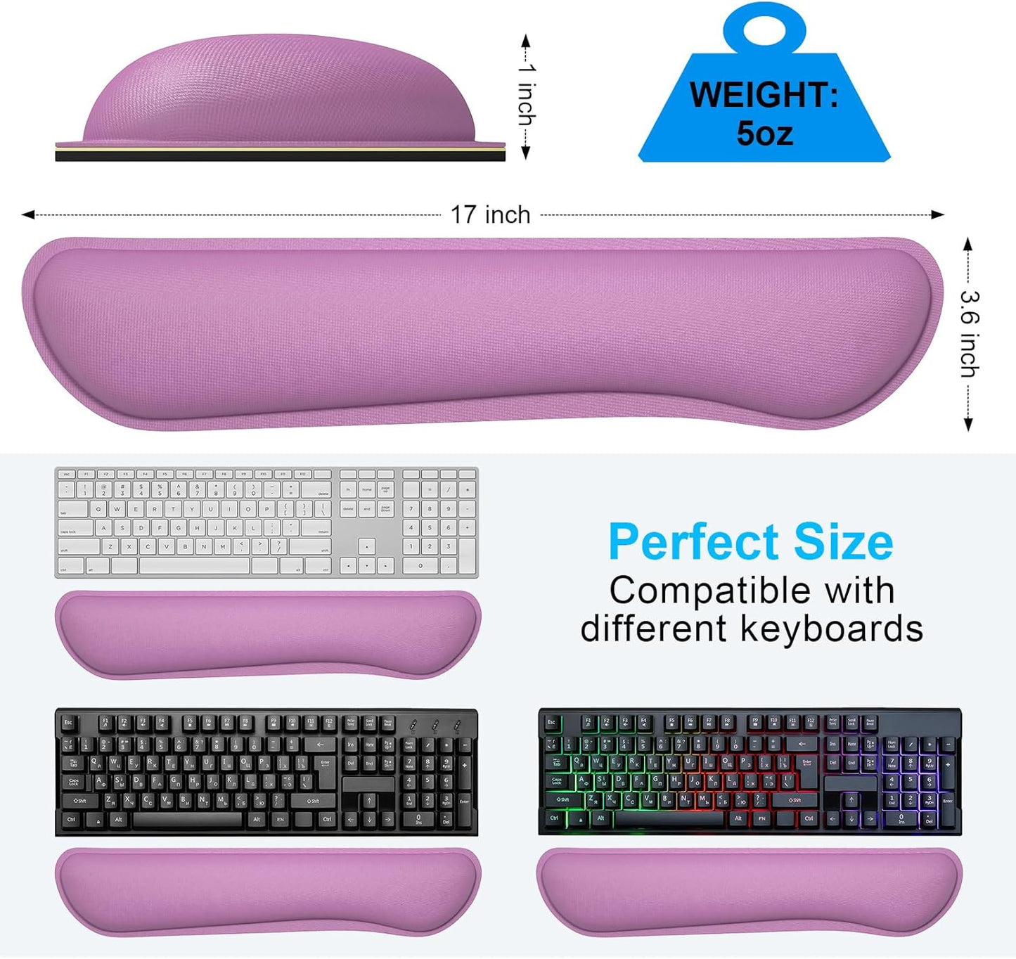 Dapesuom Enlarge Keyboard Wrist Rest, Cute Memory Foam Keyboard Wrist Cushion for Computer Desk Mats Support, Typing Pain Relief Ergonomic Mouse Pad Rests with Non-Slip Base for Gaming, Laptop, Purple