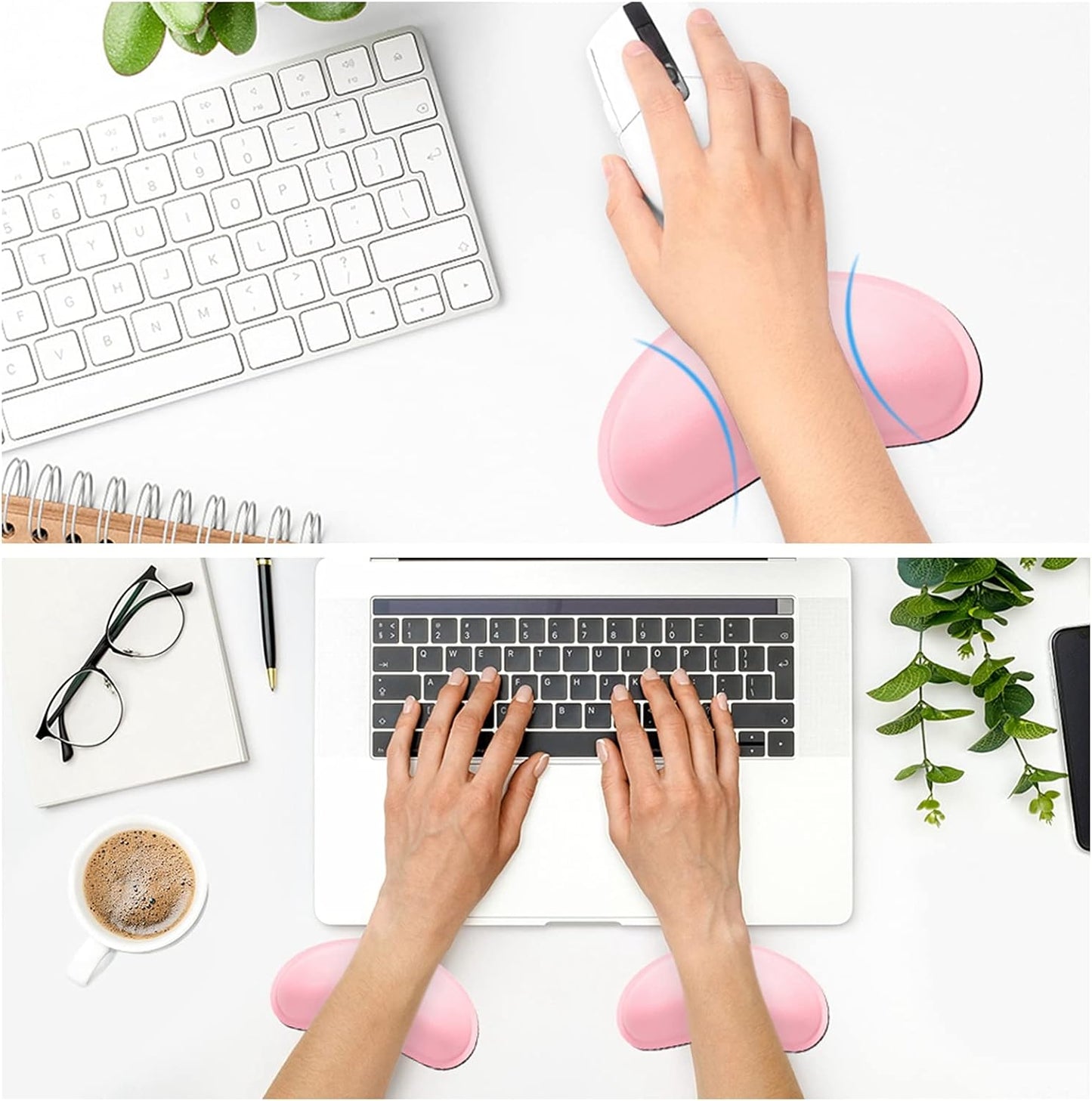 Dapesuom Keyboard Wrist Rest Set, Cute PU Leather Wrist Cushion for Computer Keyboard and Mousepad, Memory Foam Mouse Pad Rests Support with Non-Slip Base for Typing Pain Relief Laptop, Colonial White
