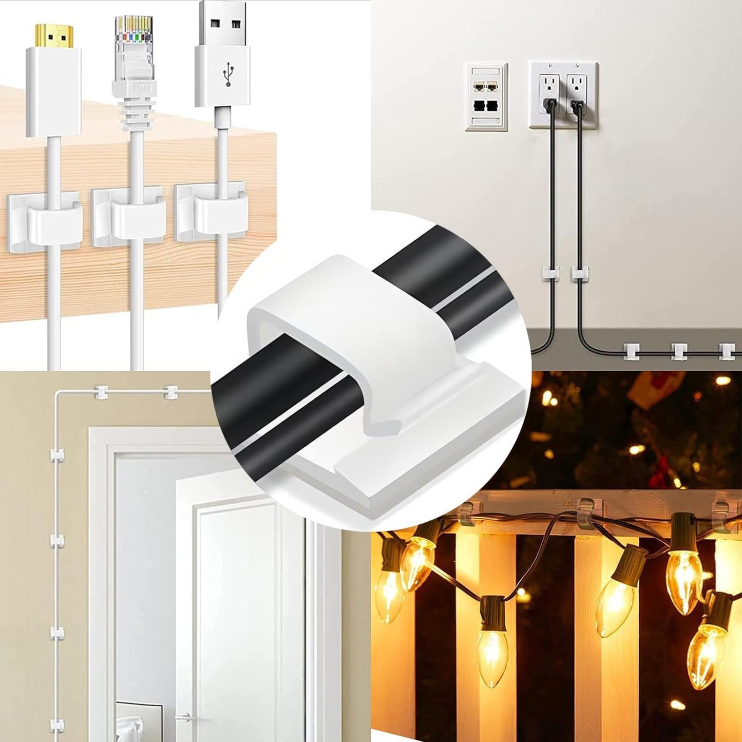 Cable Clips，50PCS Electrical Cord Management Adhesive Cable Wire Clip Wire Clips wall，Used for Cars, Offices, and Homes Cable Clips Cord Organizer（Black）